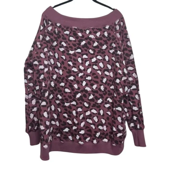 EASEL | Mauve Off The Shoulder Leopard Print Long Sleeve Sweatshirt | Size L - Picture 6 of 11